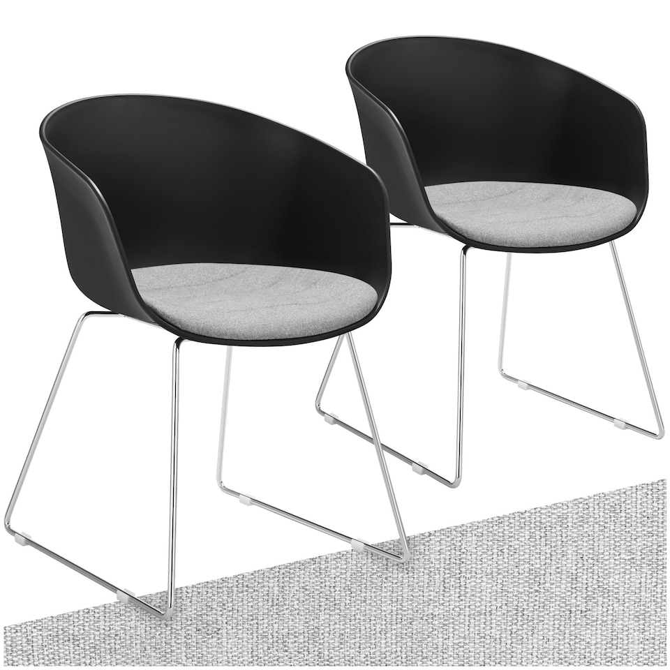 image 1 of Dining Chair Logart - plastic seat, padded, continuous arm and backrest - Set of 2 Black | Black/Chrome