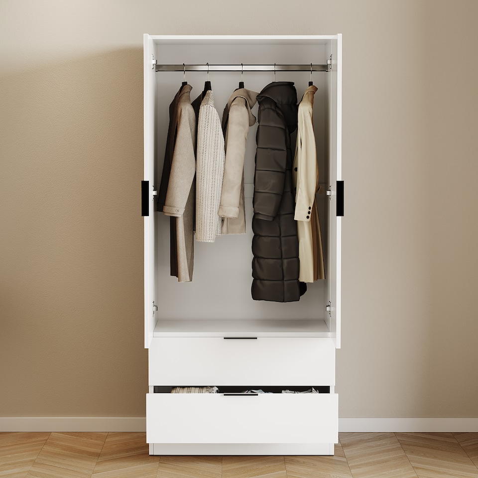 image 1 of Vida Designs Trega 2 Door 2 Drawer Wardrobe Bedroom Storage Unit with Hanging Clothes Rail - White