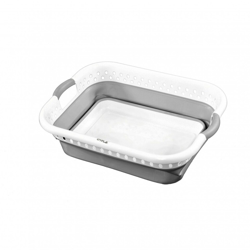 image 1 of Oypla Grey and White - Pop Up Collapsible Plastic Washing Laundry Basket Grey