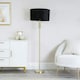 image 2 of ValueLights Marissa Black Velvet Drum Shade with Brushed Gold Stacked Ball Floor Lamp with LED Bulb