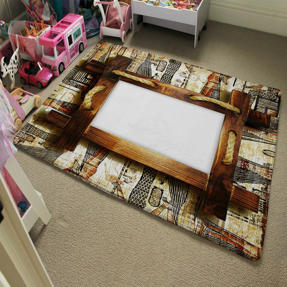 image 1 of Rustic Egyptian Wooden Frame (Rug) Brown | Large: 140x200cm