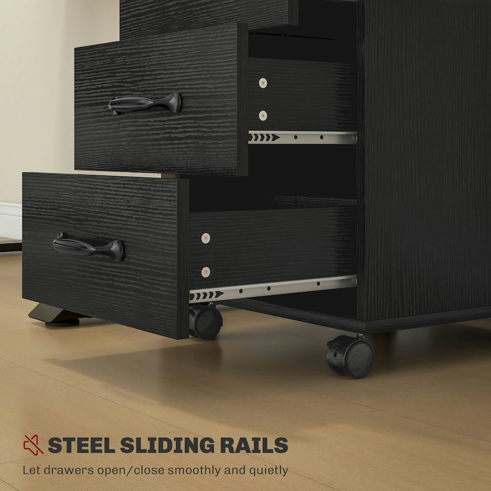 image 1 of HOMCOM File Cabinet with 3 Drawers, Under Desk Mobile Filing Cabinet Black