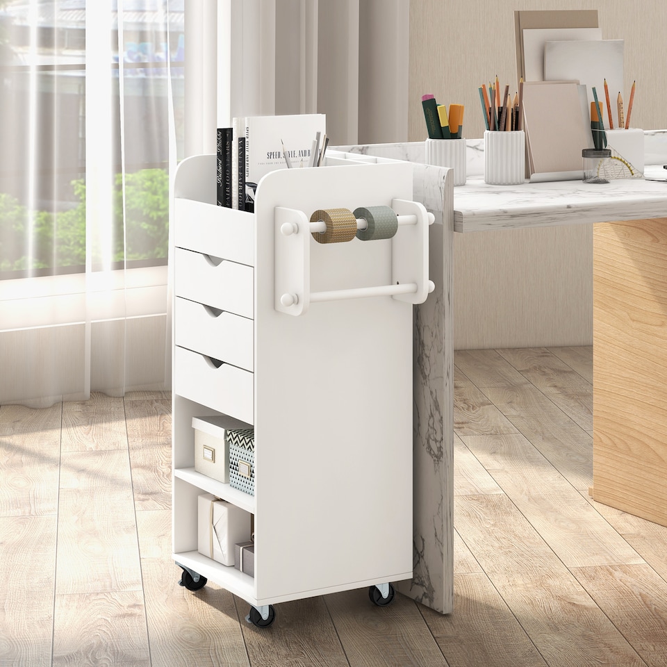 image 1 of COSTWAY Rolling Storage Cart Mobile Storage Cabinet White
