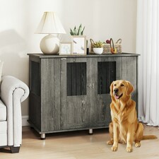 PawHut Dog Crate Kennel Cage for Extra Large Dog, Indoor End Table, Grey