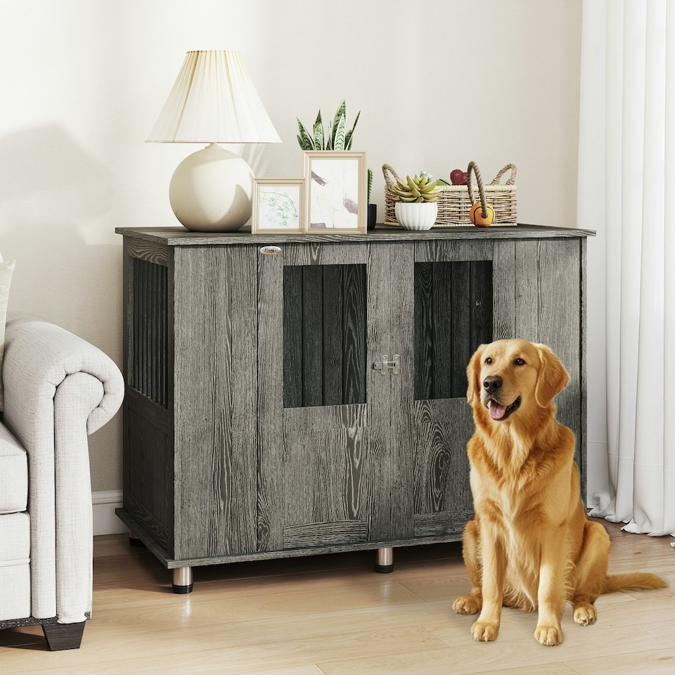image 1 of PawHut Dog Crate Kennel Cage for Extra Large Dog, Indoor End Table, Grey