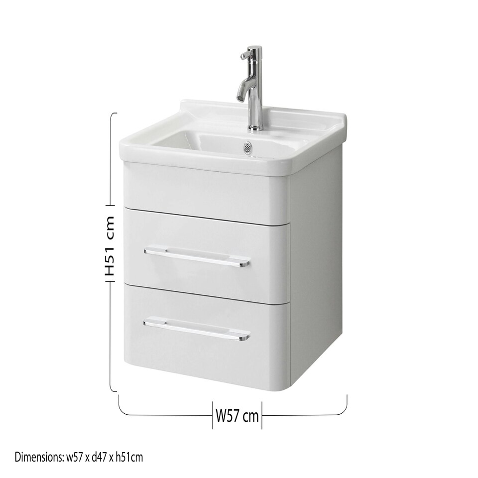 image 1 of Savannah White Hi Gloss Under Basin 2 Drawer Cabinet | White