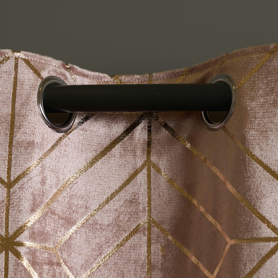 image 1 of OHS Metallic Geo Print Matte Velvet Blackout Eyelet Curtains, 46x54" - Blush Pink
