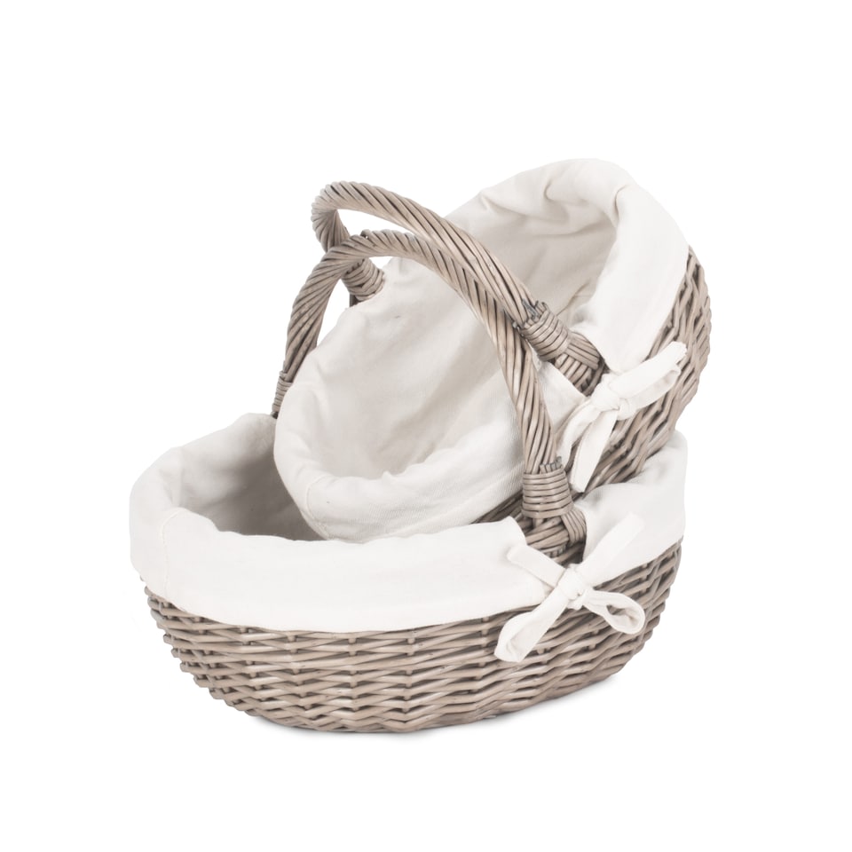 image 1 of Set of 2 Lined Antique Wash Wicker Bathroom Shopping Basket | White | White | Not provided
