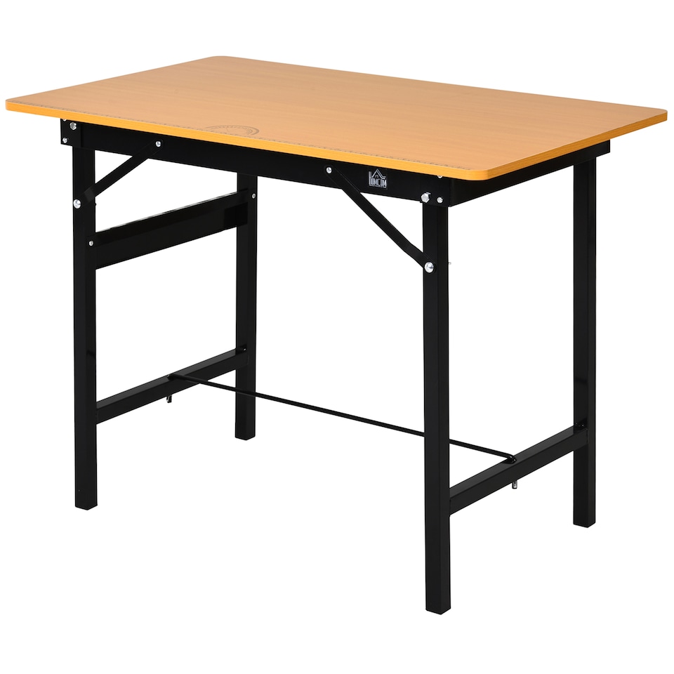 image 1 of HOMCOM 100 cm Foldable Garage Work Bench, Craft Table MDF Workstation, Heavy-duty Steel Frame with Ruler, Protractor | Black
