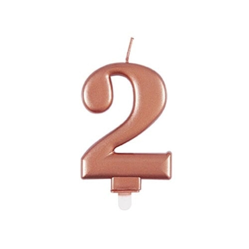 Metallic Rose Gold Number 2 Birthday Candle 9cm