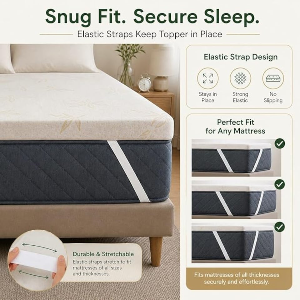 image 1 of 2 inch - 5cm Memory Foam Mattress Topper for King Size Bed With Removable and Washabel Bamboo Zip Cover and Elastic Strap