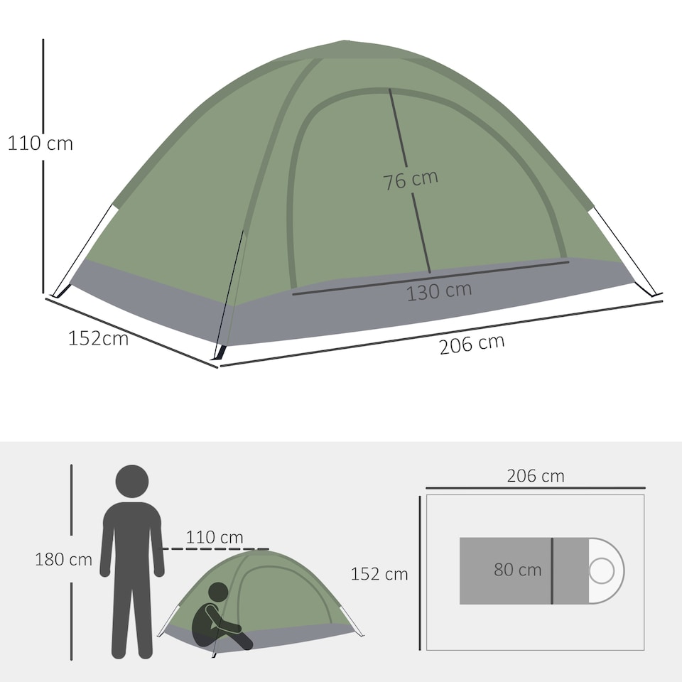 image 1 of Outsunny Camping Tent for 2 Person Dome Tent w/ Storage Pocket Multicoloured | Multi | Multicoloured
