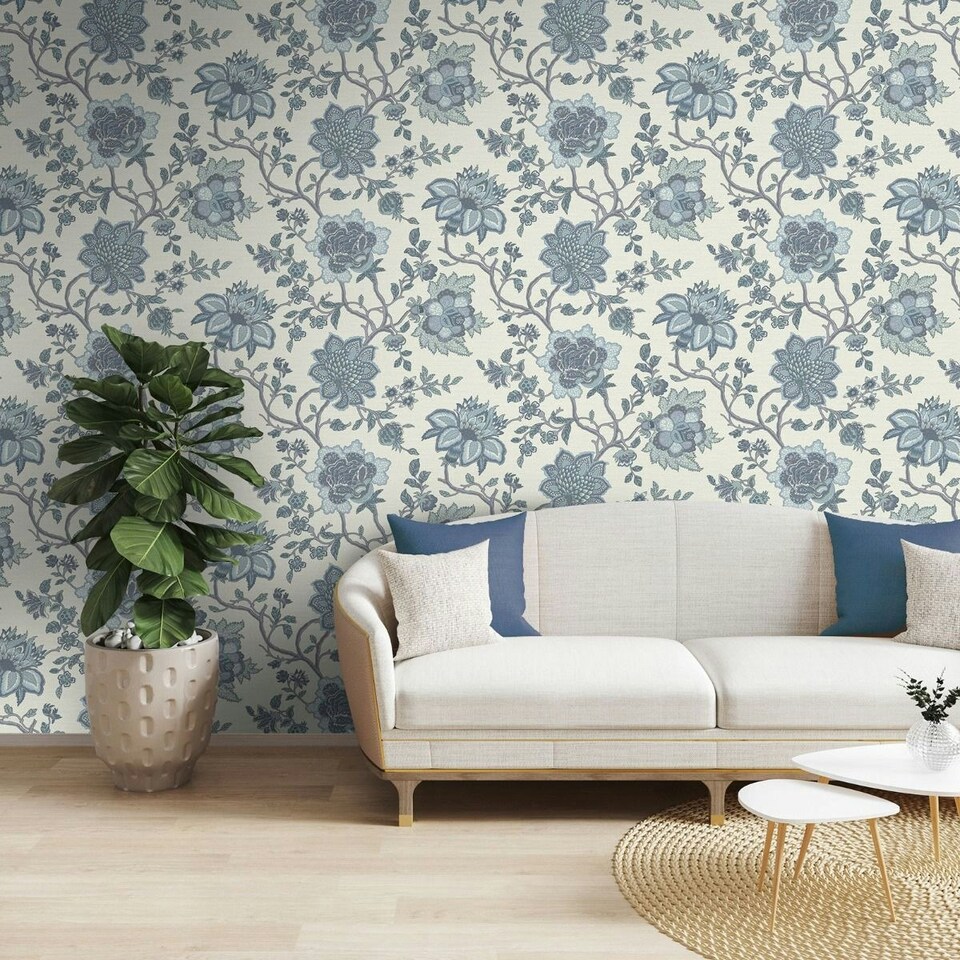 image 1 of Holden Décor Rural Paradise Jacobean Trail Wallpaper - Blue - 10m x 53cm Blue