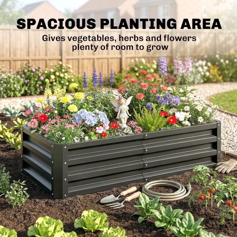 image 1 of Outsunny 216L Metal Raised Garden Bed Elevated Planter Box for Flowers Grey
