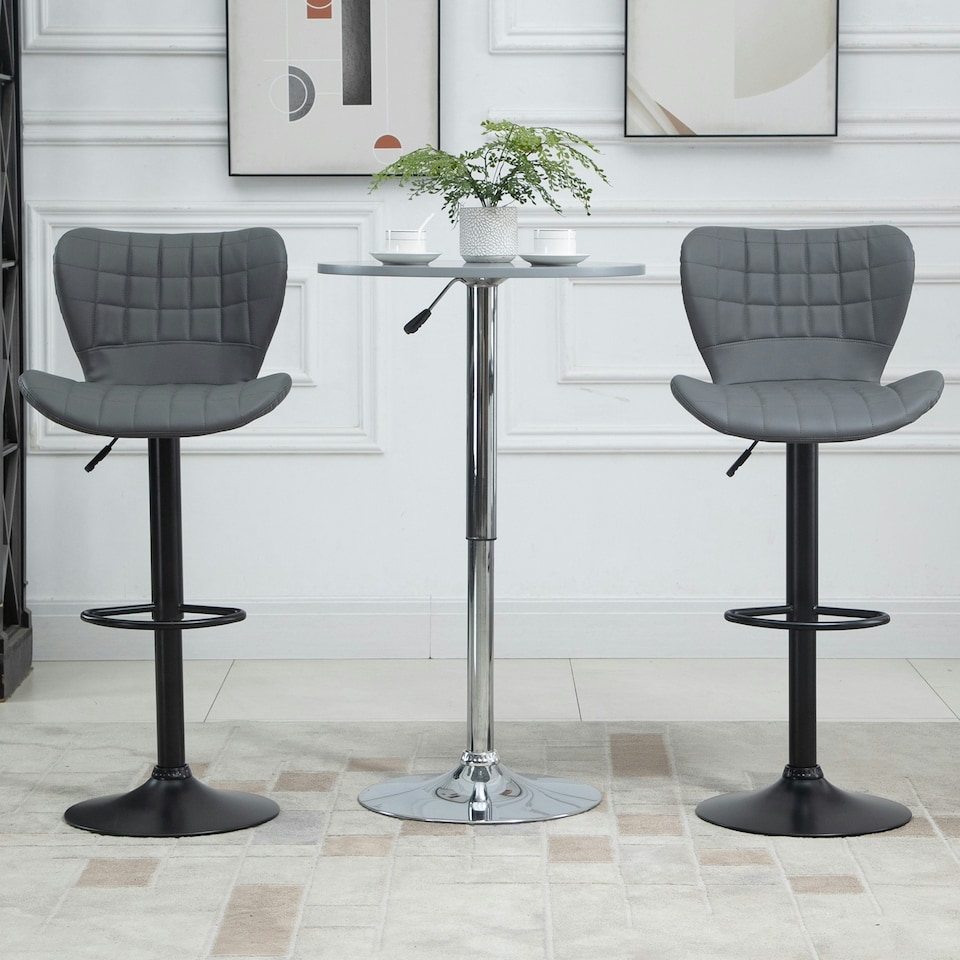 image 1 of HOMCOM Bar Stools Set of 2 Adjustable Height Swivel PU Leather Bar Chairs Grey