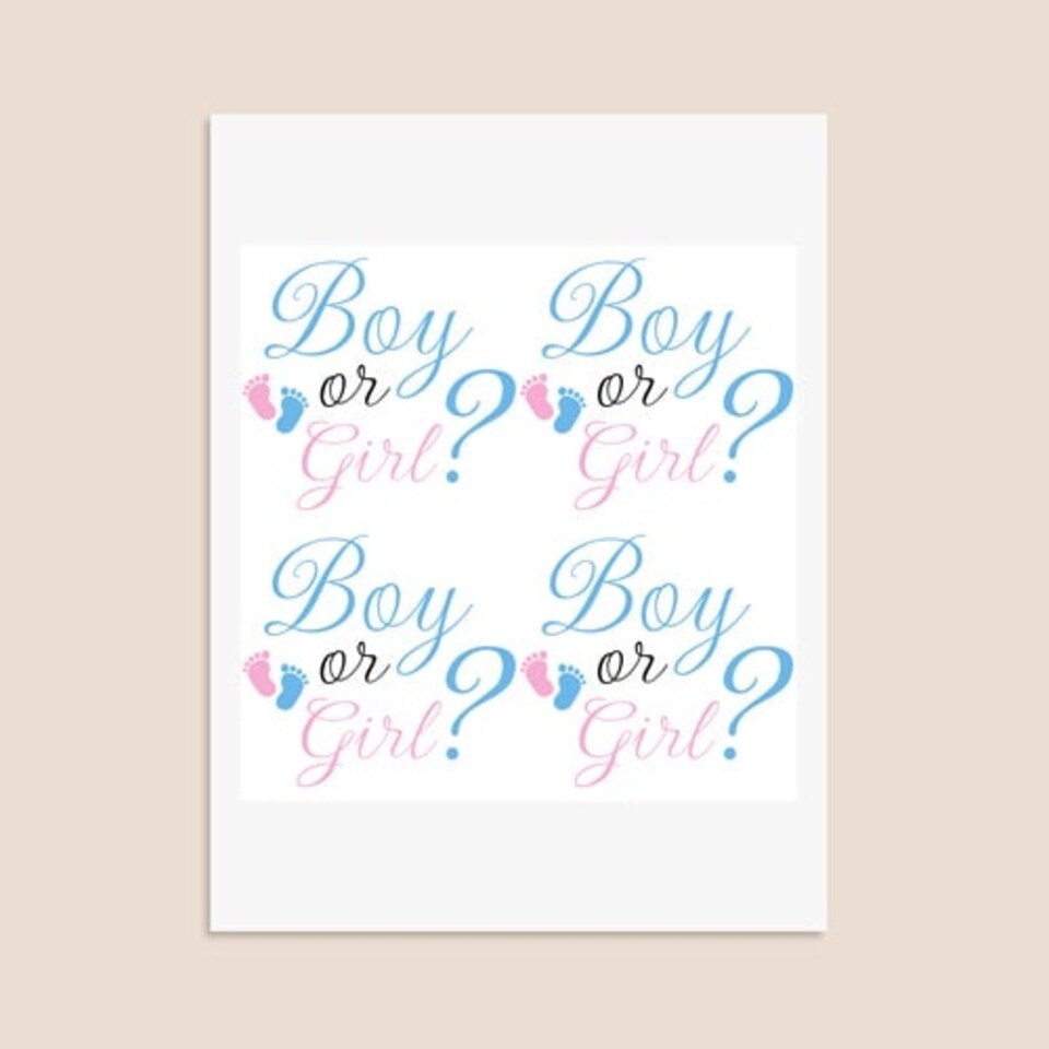 image 1 of Boy or Girl Gender Reveal Square Stickers 95mm - Sheet of 4