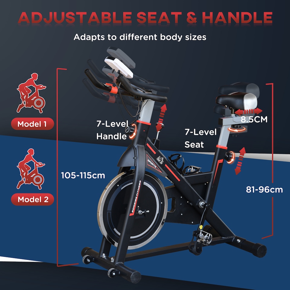 image 1 of Homcom Exercise Bike Adjustable Resistance Indoor Cycling Machine
