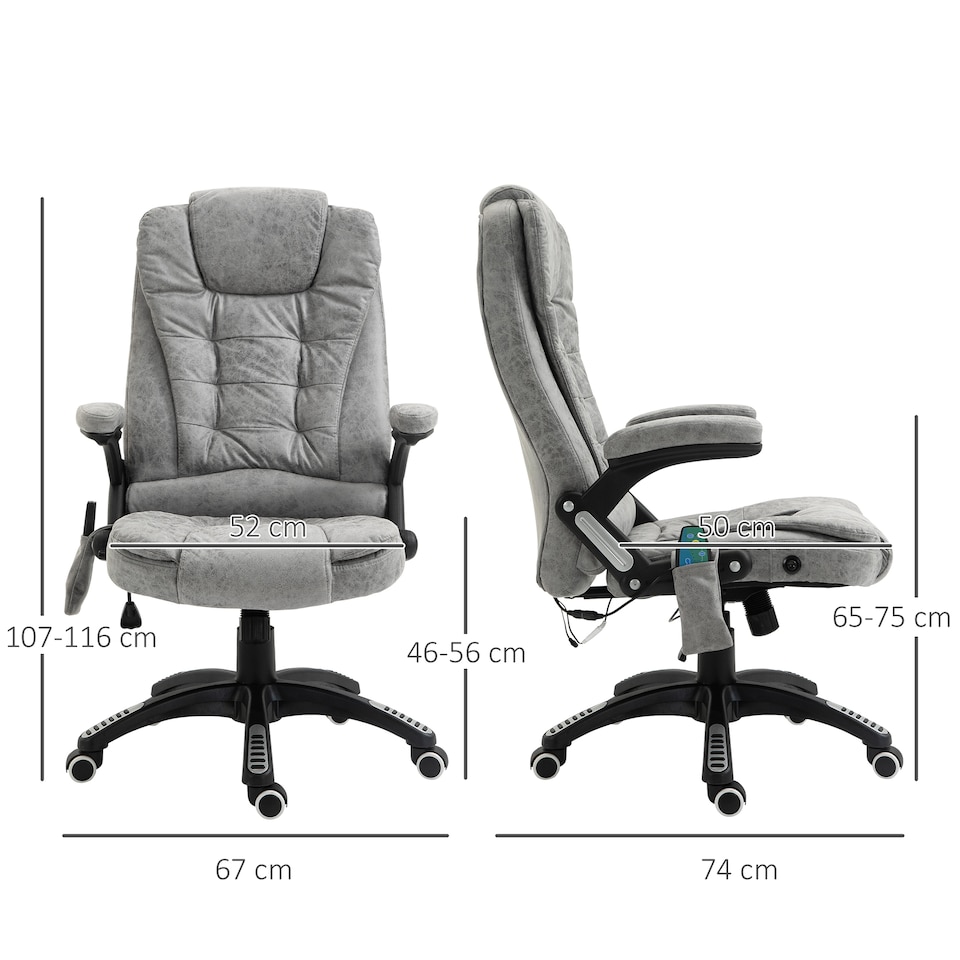 image 1 of Vinsetto Office Chair, Ergonomic Desk Chair with 6-Point Massage and Back Heated, Microfiber Cloth Computer Gaming Chair with Arms, Lumbar Support, Gray