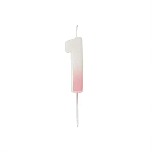 Pink Ombre Number 1 Shaped Wax Pick Candle 6.2cm Pink