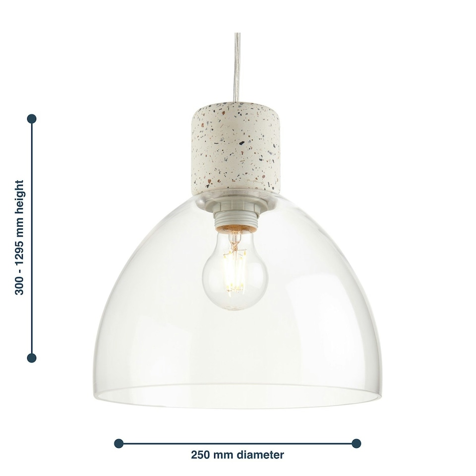 image 1 of First Choice Lighting Treson Clear Glass and White Terrazzo Concrete Pendant Grey | Clear