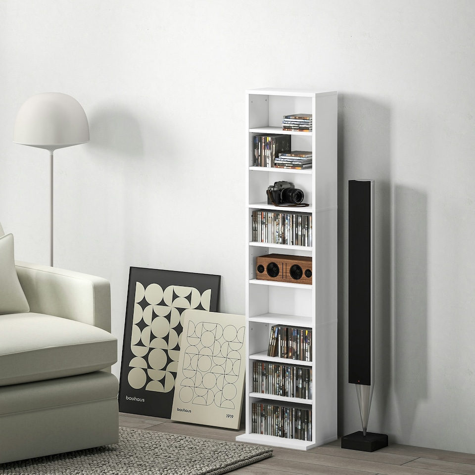image 1 of HOMCOM 260 CD120 DVD Storage Unit, Blu-ray Media Storage Shelf with 9 Compartments and 6 Adjustable Shelves, CD Tower for Living Room, Bedroom, Office, Black