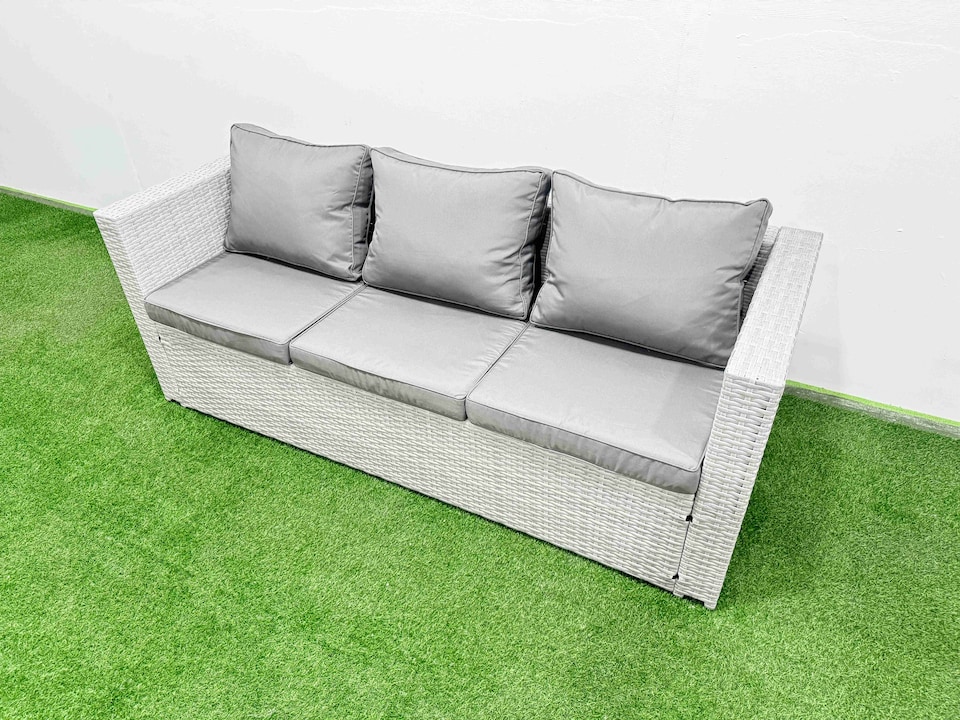 image 1 of Fimous 9 Seat Outdoor Patio PE Rattan Garden Furniture with Cushions 3 Seater Sofa Light Grey