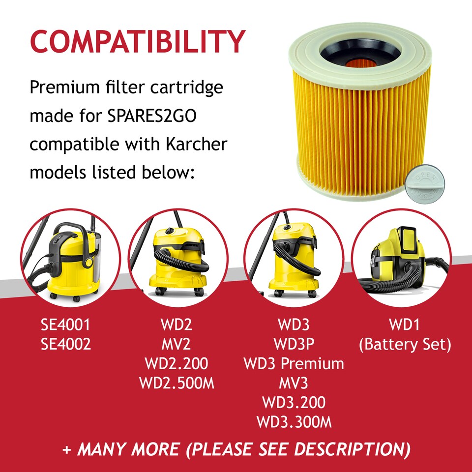 image 1 of SPARES2GO Premium Filter Cartridge for Karcher A2054 WD2 WD3 MV2 MV3 Wet & Dry Vacuum Cleaner