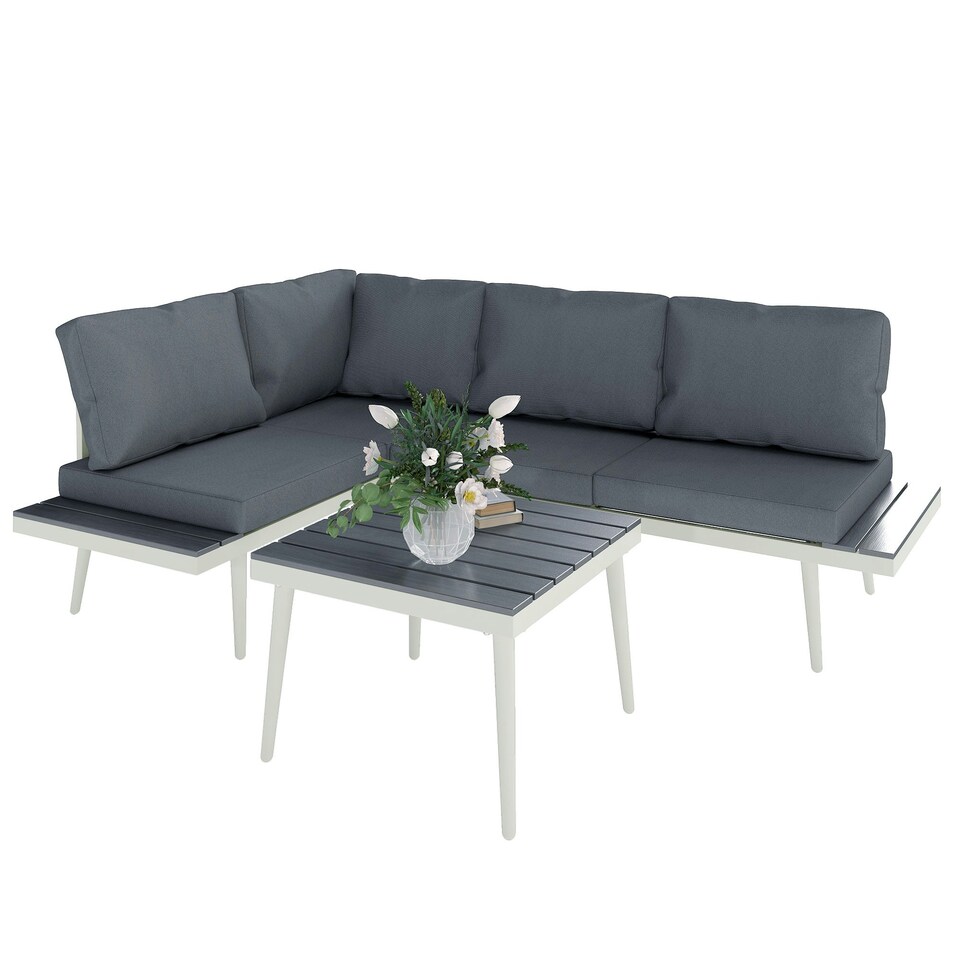 image 1 of Outsunny 3 Piece Garden Furniture Set with 5-Level Adjustable Lounger, Grey Grey | Grey