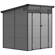 Outsunny 6 x 6ft Outdoor Storage Shed, Plastic Garden Shed with Windows and Air Vents, Outdoor Resin Tool Shed with Latch Doors for Garden, Deck, Light Grey | Grey | 1