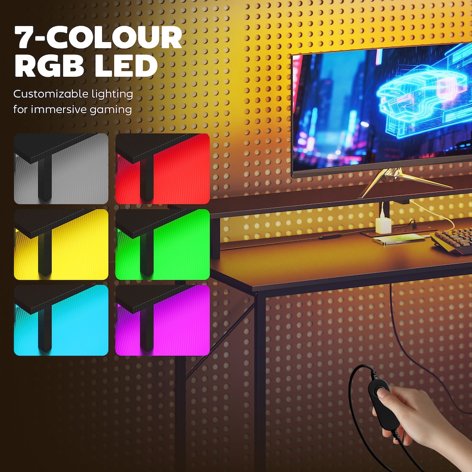 image 1 of HOMCOM 147cm Gaming Desk with Charging Station and RGB Lights, Black | Black | Black with RGB LED | 147 x 47 x 130 cm