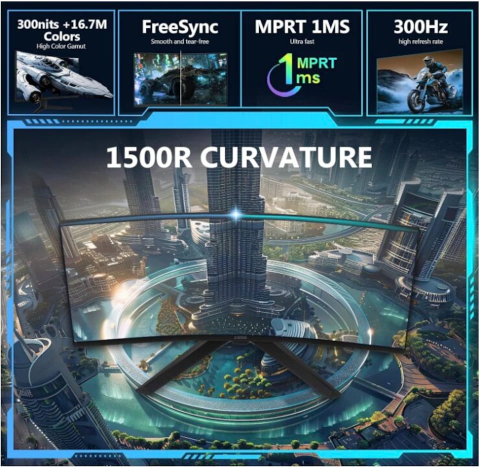 image 1 of Z-Edge 27 Inch 300Hz(DP) 240Hz(HDMI) Curved Gaming Monitor 1ms MPRT Full HD LED Monitor, 16:9 VA Panel, FreeSync, HDR10, HDMI 2.0 & DisplayPort 1.4, VESA Mountable | Black | 1