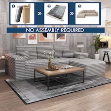 Modern L Shaped Corner Sofa with Chaise Deep Seating Detachable Headrest Cushions No Assembly Living Room Sofa