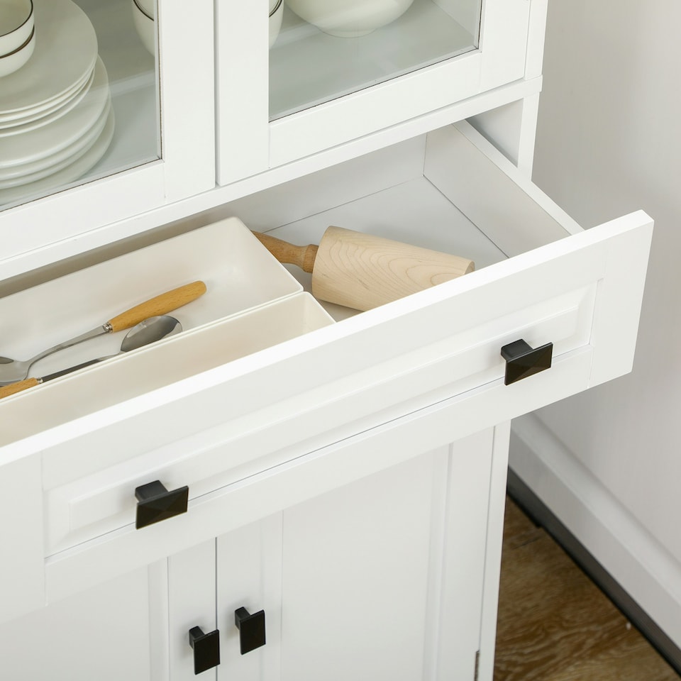 image 1 of HOMCOM Kitchen Cupboard Storage Cabinet Adjustable Shelves, Glass Door, 160cm