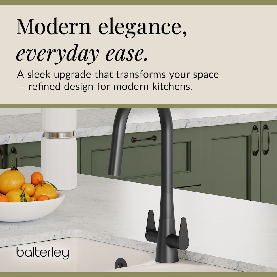 image 1 of Balterley Situla Kitchen Mono Mixer Tap with Dual Lever Handles, Curved Swivel Spout | Black | Matt Black | 1