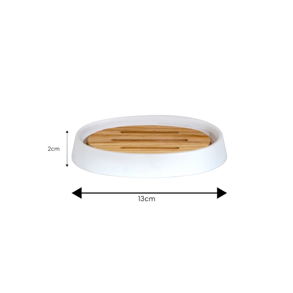 image 1 of Showerdrape Sonata White & Bamboo Soap Dish | White | White | 1