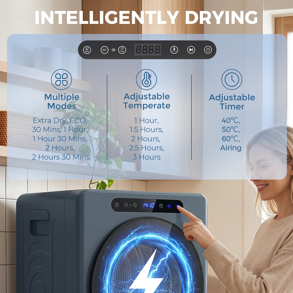 image 1 of HOMCOM 5 kg Portable Vented Tumble Dryer Machine with Timer, Blue