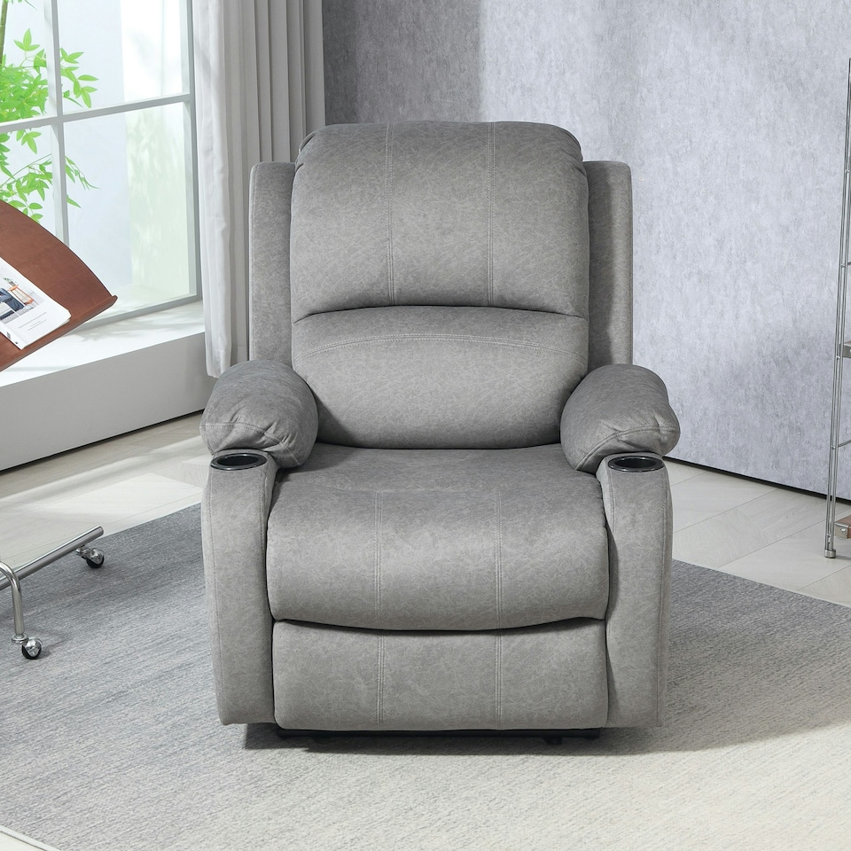 image 1 of HOMCOM Recliner Armchair for Living Room, Recliner Chair with Cup Holder Grey | Multi | Chair