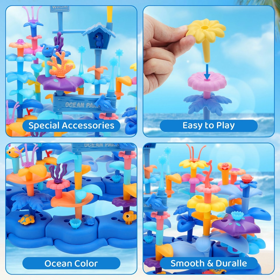 image 1 of 2 in 1 Ocean World and Flower Garden Building Toys 136 PCS STEM Construction Set for Kids