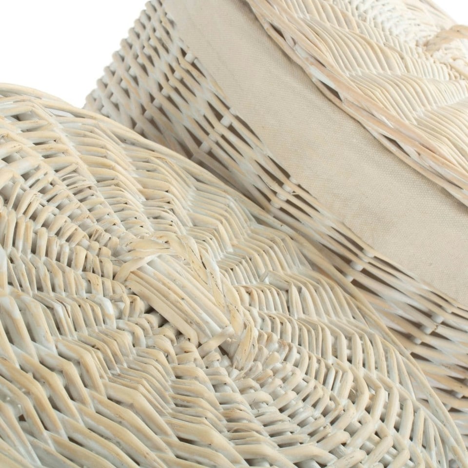 image 1 of Small Round White Wash Laundry Basket with a White Lining | White | White