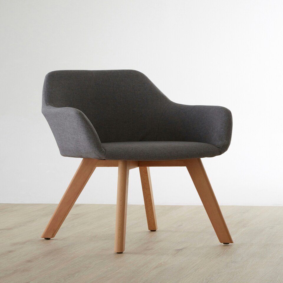 image 1 of Interiors by Premier Grey Fabric Chair With Wood Legs, Backrest Dining Chair, Easy to Clean Accent Office Chair