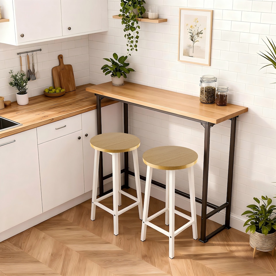 image 1 of Groundlevel Set Of 2 Wooden Tall Bar Stools Bar Chair Breakfast Kitchen Counter | Cream | Natural