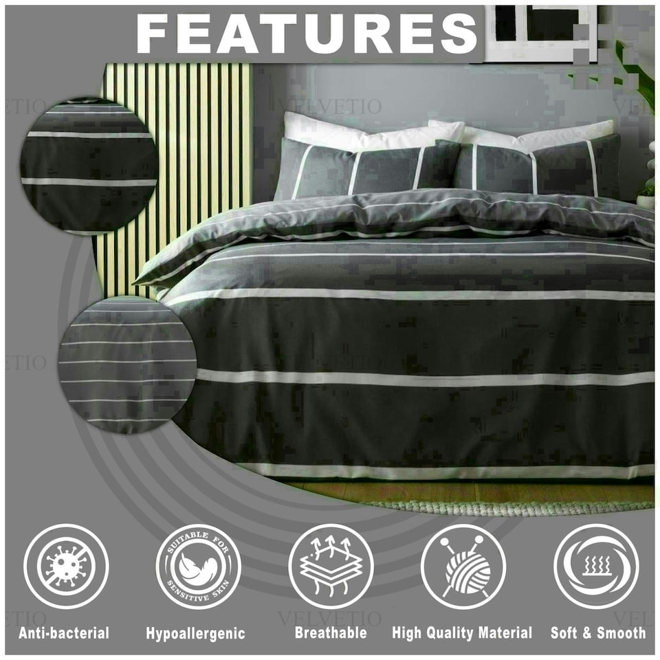 image 1 of Harris Striped Duvet Cover Set Reversible Polycotton Beddings Grey | Double