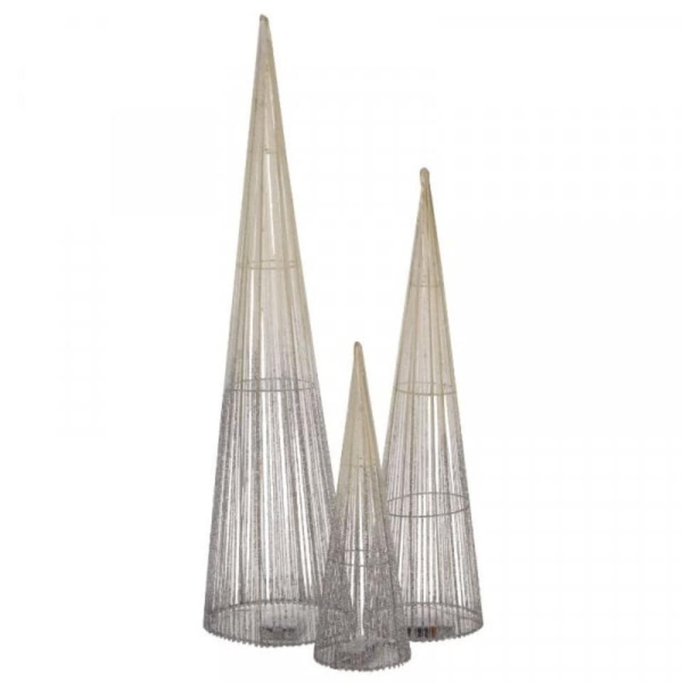 image 1 of LED Tree Cone Obelisk Trio with 90 LEDs in Silver