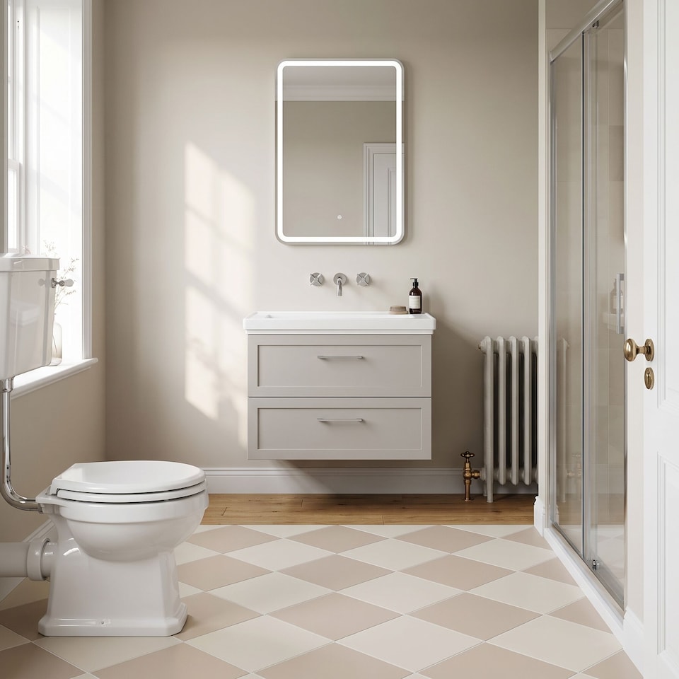 image 1 of Balterley Stonnall Traditional Wall Hung 2 Drawers Vanity Unit with Traditional 0 Tap Hole Fireclay Basin, 800mm, Pebble Grey