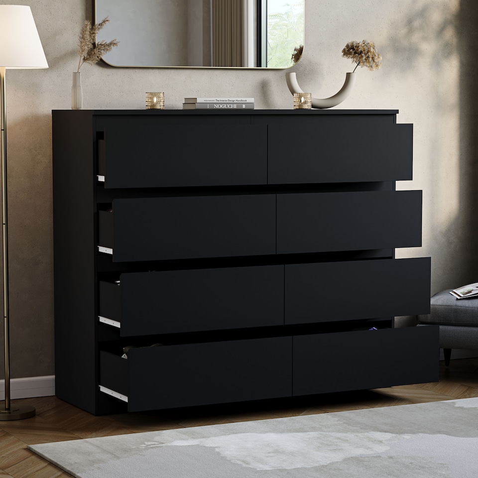 image 1 of Vida Designs Denver 8 Drawer Chest of Drawers Bedroom Storage, Black