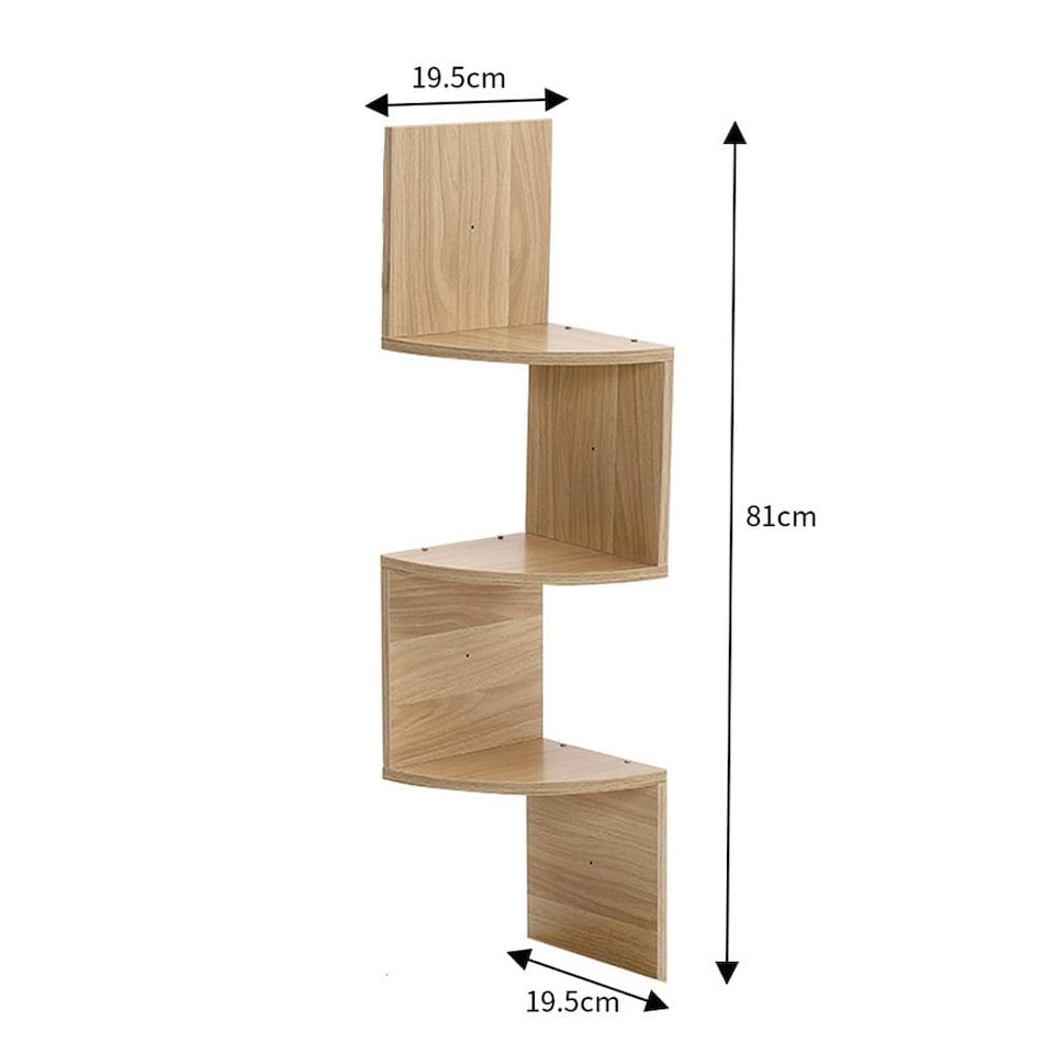 image 1 of Living and Home 3 Tier Wooden Floating Corner Wall Shelf- Brown