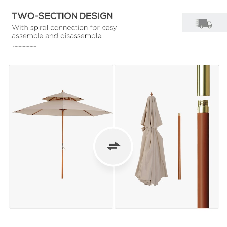 image 1 of Outsunny Garden Patio Parasol Sun Shade Outdoor Umbrella Canopy Beige