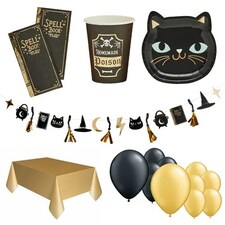 Witchy Cats Halloween 16 Person Deluxe Party Pack