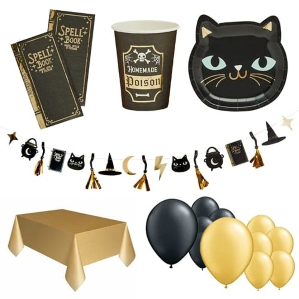 Witchy Cats Halloween 16 Person Deluxe Party Pack