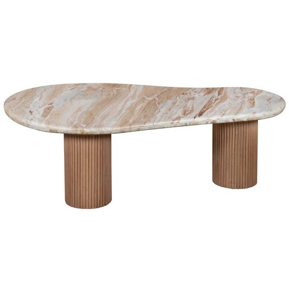 image 1 of Bundi Natural Marble & Wood Pedestal Coffee Table Brown